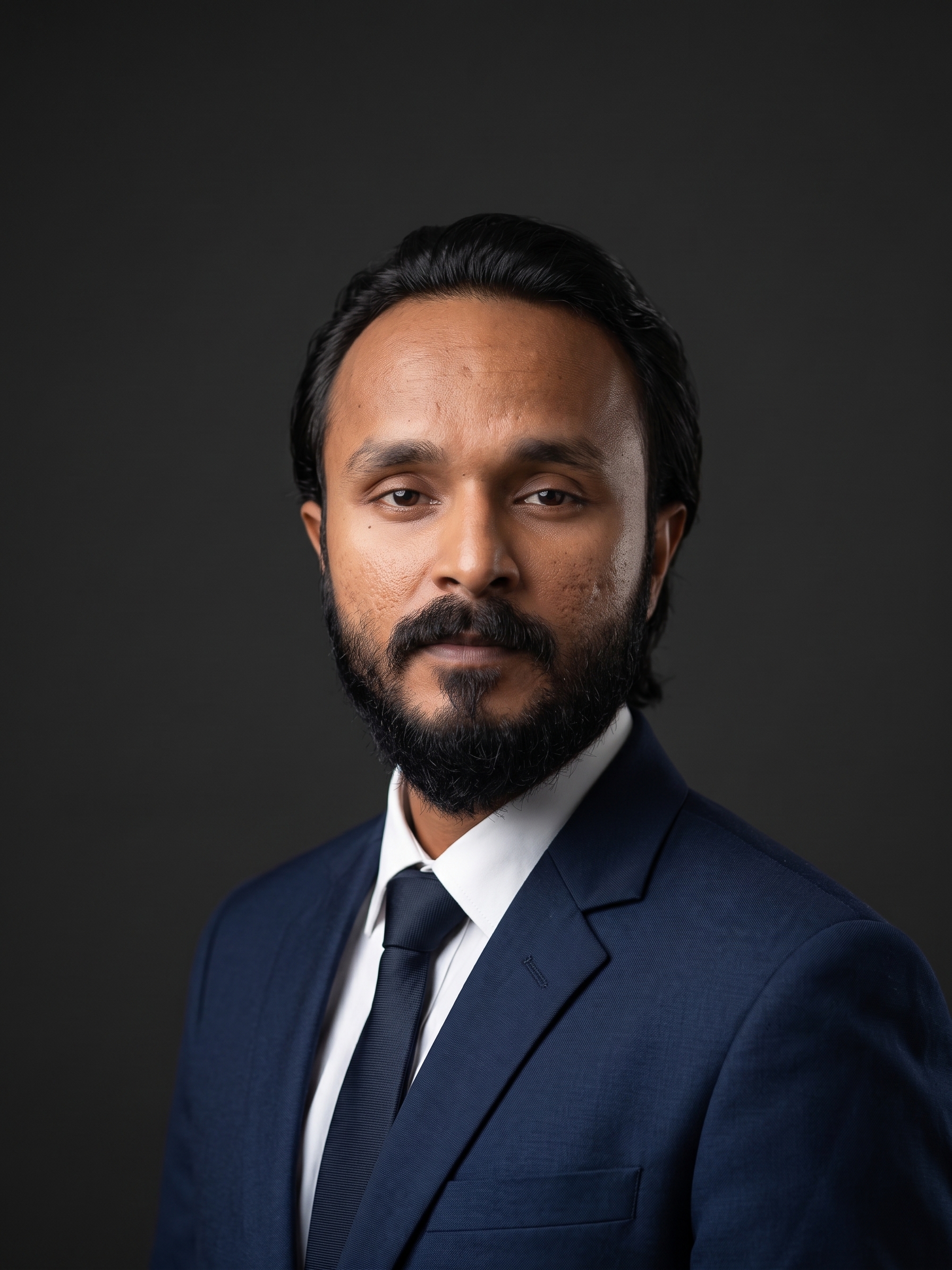 Portrait of Waseem Raza in a navy suit